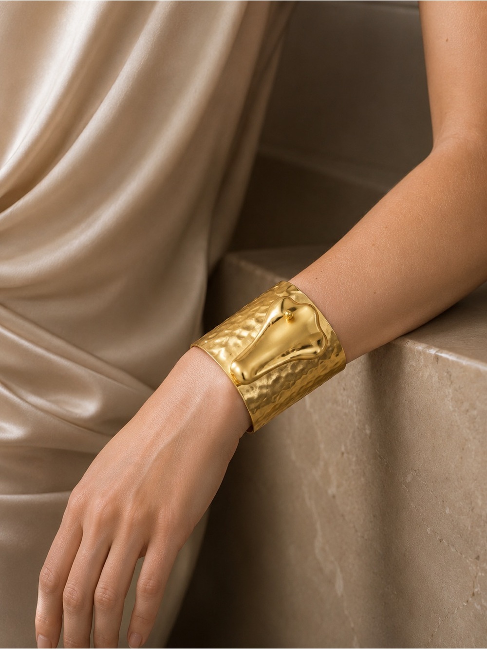Schiaparelli Gold Hammered nose Cuff Bracelet